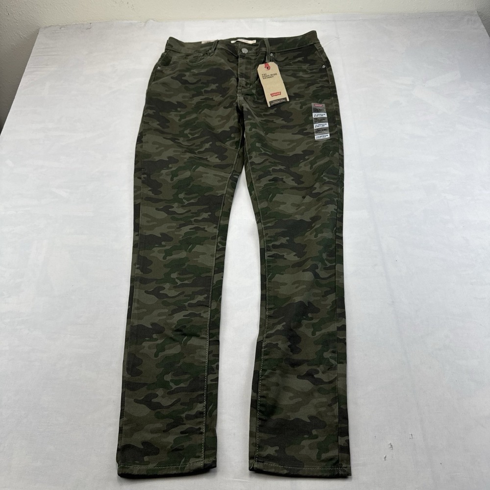 Levis Womens 721 High Rise Skinny Jeans Size 32 W32 L30 Green Camo NWT